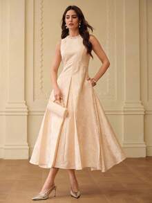 ZEYLAH Elegant Party Beaded Jacquard Dress, Spring/Summer - Apricot - View 8