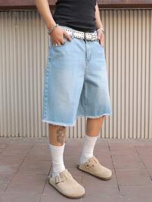 PAVTROS Men's Casual Washed Distressed Denim Shorts, Summer - Blue - View 5