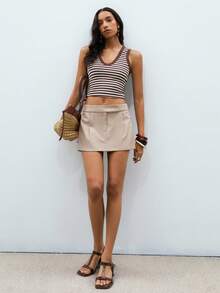 ATUI Studio 卡其色女式低腰口袋修身迷你裙 - 卡其色 - 查看 5