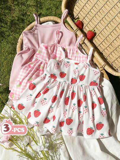 SHEIN Vintaside Kids Conjunto de 3 piezas de vestido de tirantes con estampado floral blanco y naranja para bebé recién nacida, cómodo y lindo, regalo para el hogar