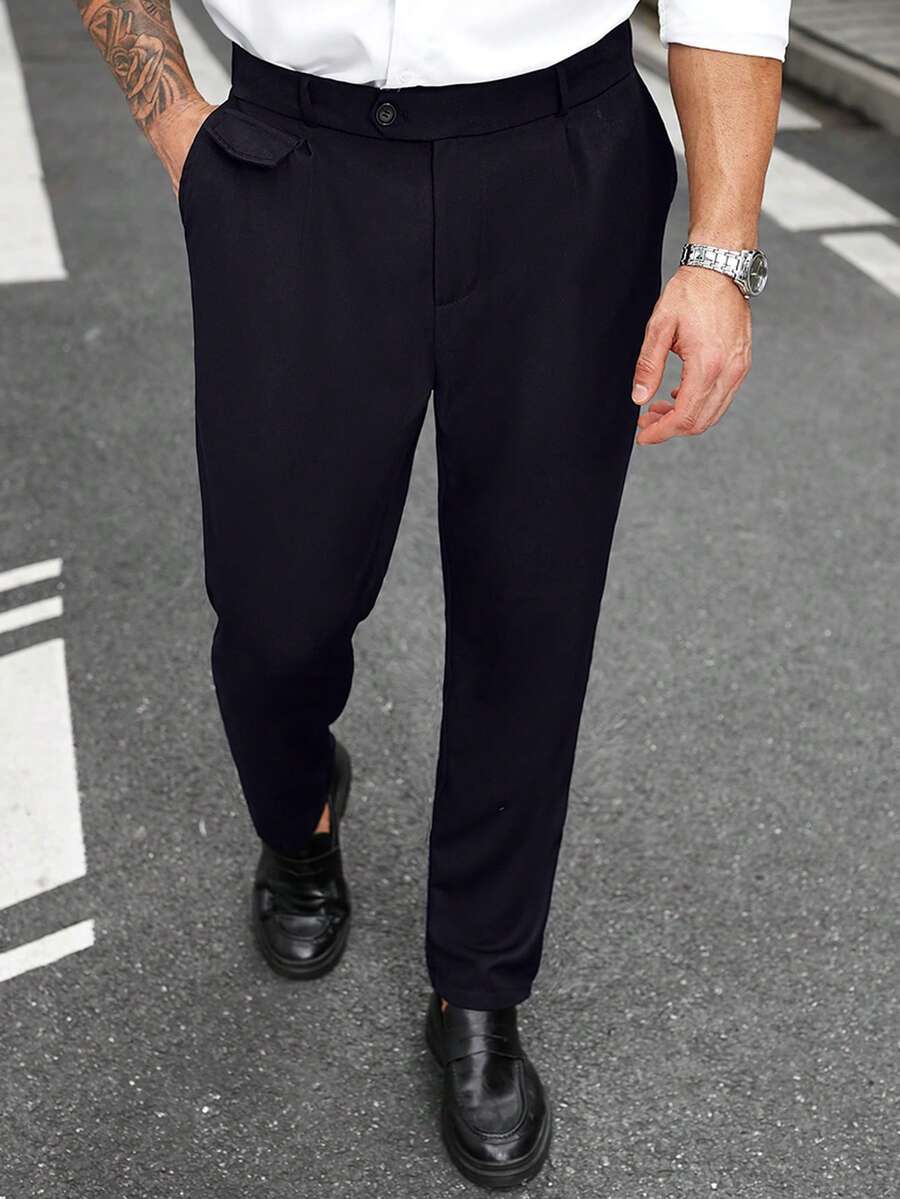 Manfinity Mode Plus Size Men's Solid Color Pocket Straight Loose Casual Pants