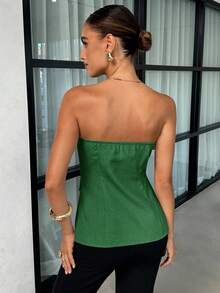 Lavishia Women's Y2K Metal 3D Flower Button Fitted Tube Top - Green - View 2