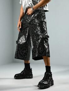 ROMWE MEN Street Life Spring/Summer Casual Men'S Fashion Capri Length Pu Leather Textured Pants - Black - View 6