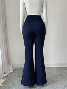 SHEIN Elenzya Women's Casual, Commute, Holiday Asymmetric Waist Slim Fit Solid Color Flare Pants, 2025 New Arrival - Navy Blue - View 4