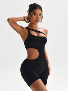 Dewbera 黑色无袖连体裤，无缝设计，腰部镂空，适合春夏穿着。适合休闲、健身、瑜伽等场合。 - 黑色 - 查看 7