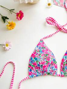 Swim Mod Women's Ditsy Floral Spaghetti Strap Backless Bikini Top - Multicolor - View 4