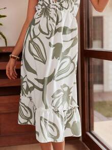 Lullawish Boho Sage Green Floral Spaghetti Strap Plant Vine Print Women's Nightgown,Summer Holiday Beach Dresses For Women Lounge Vacation Dress - Multicolor - View 5
