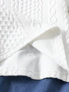 Young Boys Summer White Casual Knit Patchwork Denim Pocket T-Shirt And Denim Shorts Set, Minimalist Fashion Style, Suitable For Outings, Leisure At Home, And Daily Wear - White - View 5