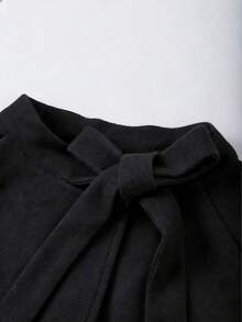 Franclia Áo khoác nữ cỡ lớn màu trơn, cổ thắt nút, phối họa tiết lông xù ở cổ tay, chất liệu len pha, thanh lịch, thích hợp cho mùa Thu/Đông. - màu đen - Xem 5