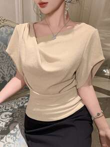 DAZY 女士优雅休闲通勤衬衫，适合春季、夏季、情人节、婚礼等场合 - 杏色 - 查看 3