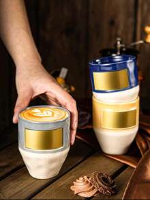 Cirelle Rustic Ceramic Coffee Mug – Gold Accent Attached, Unique Design Cup For Espresso, Latte & Cappuccino, Artisan Stoneware Mug, Housewarming & Coffee Lover Gift - Multicolor - View 7