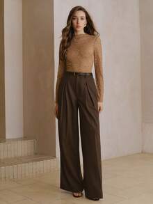 Anewsta Áo thun dài tay nữ thanh lịch họa tiết chấm bi hoa ren, chất liệu co giãn, thích hợp cho các bữa tiệc mùa xuân và ngày Valentine. - màu nâu - Xem 6