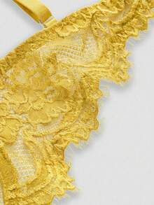 ROMWE Goth Floral Lace Underwire Triangle Cup Bra - Yellow - View 4