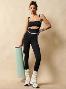 VARSIVA 撞色滚边镂空休闲修身连体裤 - 彩色 - 查看 10