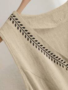 CosyJoli Frenchy 女士无袖休闲衬衫，简约时尚，适合日常穿着，春夏款，心形图案印花，情人节必备，浪漫优雅，无袖上衣 - 卡其色 - 查看 4