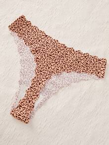 7pcs Women's Leopard Print Shell Trim Seamless Thongs - Multicolor - View 3