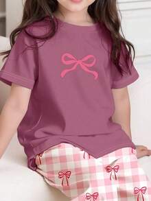 SHEIN 年轻女孩休闲修身圆领短袖家居裤，夏季 - 彩色 - 查看 3