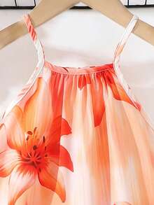 SHEIN Playful Pals Vestido sin mangas para bebé/niña con estampado floral colorido sobre fondo blanco, diseño vibrante y fresco, adecuado para el verano - Multicolor - Ver 3