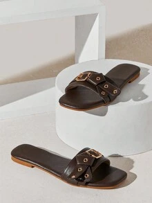 Solezae صندل نسائي مريح بدون كعب مزين بفتحات عقدة - شوكولاته بني - مشاهدة 1