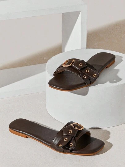 Solezae Women's Comfortable Slip-On Flat Sandals With Knot Eyelet Decor