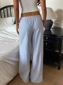 CovetEZ 女士条纹印花打结休闲宽松裤 - 藍色 - 查看 5