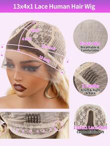 Ombre Blonde Short Human Hair Wigs Bob 4/613 Straight Bob 13x4x1 Transparent Lace Front Human Hair Wig 180% Density Brazilian Skin Melt Lace T Part Wigs Human Hair