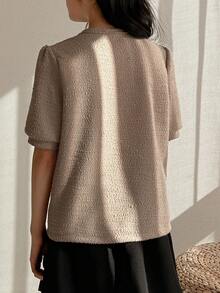 DAZY Tween Girls' Textured Front Button Short Sleeve Blouse, Summer - Khaki - View 2