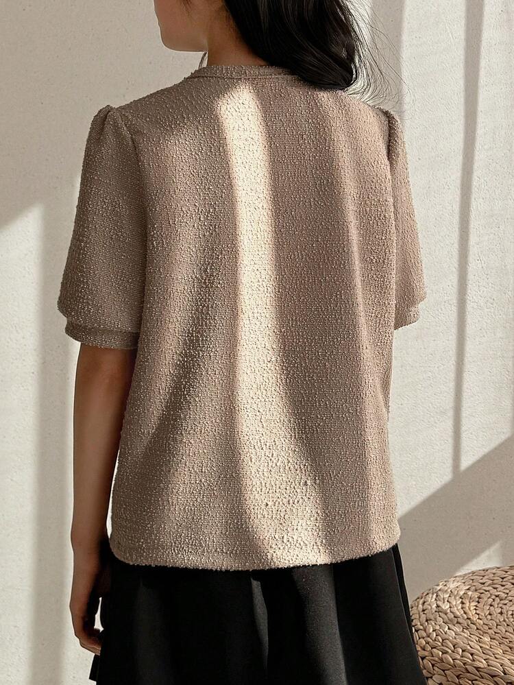 Tween Girls' Textured Front Button Short Sleeve Blouse, Summer