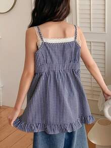 DAZY Tween Girls Woven Striped Contrast Lace Camisole Summer - Blue - View 6