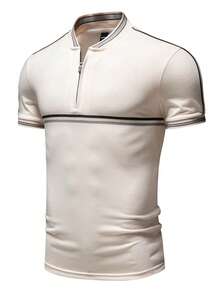 Manfinity Mode Áo polo nam tay ngắn cài khuy cổ tay, kiểu dáng thường ngày, thích hợp mặc đi làm, mùa hè. - Màu be - Xem 4