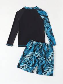 SHEIN 青少年（男童）泳装，时尚印花长袖防晒衣 - 黑色 - 查看 8