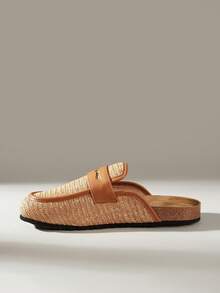 Solecia Women's New Slip-On Half-Coverage Sandals Made Of PP Woven Material, Comfortable And Casual Flat Shoes, Suitable For Going Out, Shopping, And Commuting. - Rust Brown - View 6