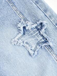 SHEIN Tween GirlsNew Fashion Distressed Snowflake Embroidered Wide-Leg Jeans - Blue - View 6