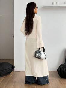 Coolane 女士秋季/四季皆宜的锐舞文艺复兴集市嬉皮音乐节辣妹网纱吊带荷叶边缎带长外套 - 杏色 - 查看 3