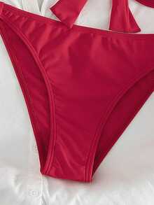 Swim Vcay Bộ bikini hai mảnh có gọng nâng ngực, kiểu cổ yếm, dành cho nữ, thích hợp cho kỳ nghỉ hè. Họa tiết ngẫu nhiên. - Đỏ - Xem 3
