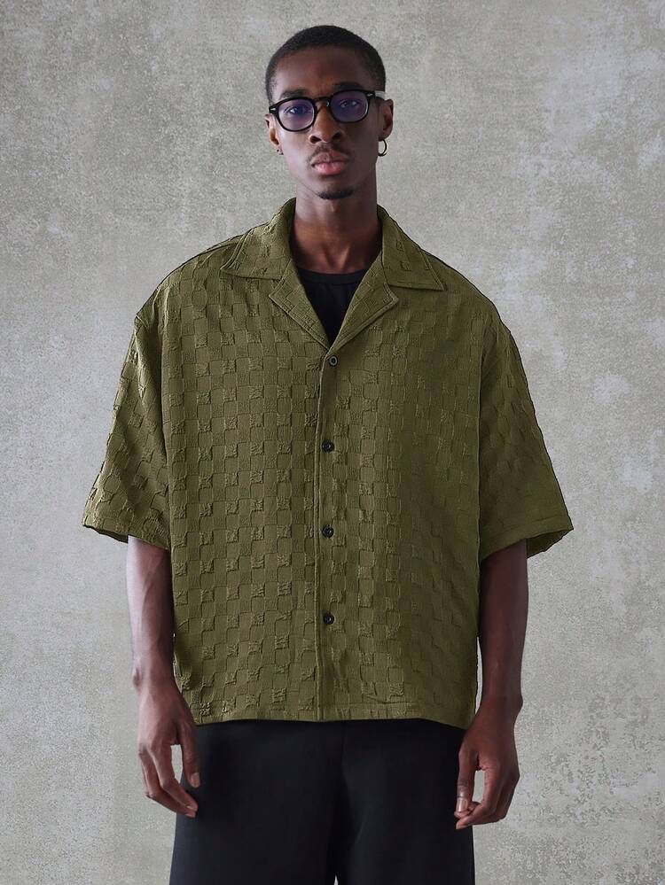 Chemise à manches courtes à col revers texturé