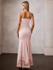 MOTF Soiréza WOMEN'S OCCASION WEAR MERMAID HEM LACE PATCHWORK LONG DRESS - Pink - View 4