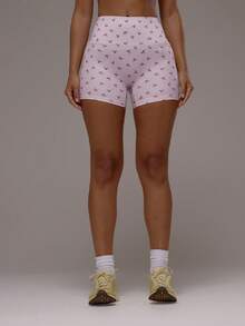 Musera Sport 樱桃印花高腰运动短裤，适合运动健身、普拉提等日常休闲场合，可爱又少女感。 - 粉色 - 查看 2