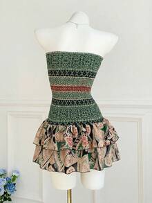 Elamini Đầm ngắn cúp ngực họa tiết Paisley, thích hợp cho kỳ nghỉ thường ngày. - Nhiều màu - Xem 2