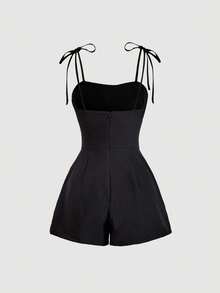 SHEIN MOD Women's Vintage Jacquard Waist Jumpsuit, Casual Everyday Wear, Spring/Summer - Black - View 3
