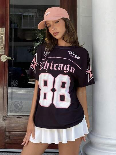 MainGRL 2 st/set amerikansk casual sportfärgblocks-t-shirt och dubbla lager kakkjol, vår/sommar