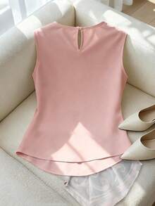 GlowEve Women's Spring/Summer Printed Patchwork Sleeveless Top With Waist Belt Loop - Pink - View 2
