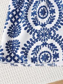 SHEIN 少女度假印花无袖套头衫和直筒短裤休闲套装 - 藍色 - 查看 8