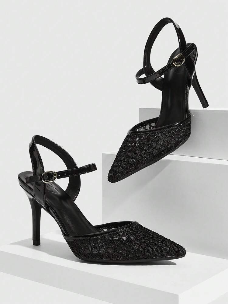 CUCCOO SZL Lace Pointed Toe High Heel Sandals For Women, Sexy And Elegant Style, Lace Upper, Pointed Toe Design, Adjustable Ankle Strap, Suitable For Women Pursuing Sexy And Elegant Look, For Dates, Formal Events, Parties Prom Heels