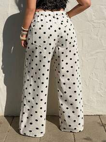 Sunnyshic Asymmetrical Waist Casual Vacation Polka Dot Denim Pants - Multicolor - View 2
