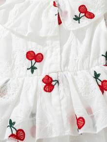 Souflis Souflis Baby Mädchen Sommer Neu Rüschen Kragen Lochstickerei Kirsche Muster Vintage Ärmellos Kleid - Rot-Weiß - Übersicht 4