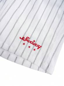 Manfinity Unisex 男士刺绣短袖衬衫套装，春夏男士度假装，男士衬衫套装，男士度假服，男士两件套条纹睡衣 - 白色 - 查看 6