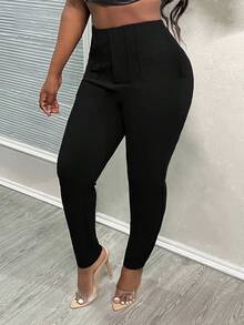 Slaydiva New Arrival/Easter/Western Style Summer Simple Solid Color Wrap Pleated High Waist Cropped Work Pants For Women - Black - View 5