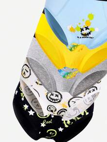 6pcs/Pack Teenage Boys' Minimalist Fashion Retro Cotton Colorful Smiling Face Print Comfortable Soft Assorted Color & Pattern Briefs - Multicolor - View 4