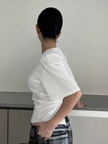 DAZY 女士夏季纯色圆领腰部抽绳休闲 T 恤 Y2k - 白色 - 查看 6